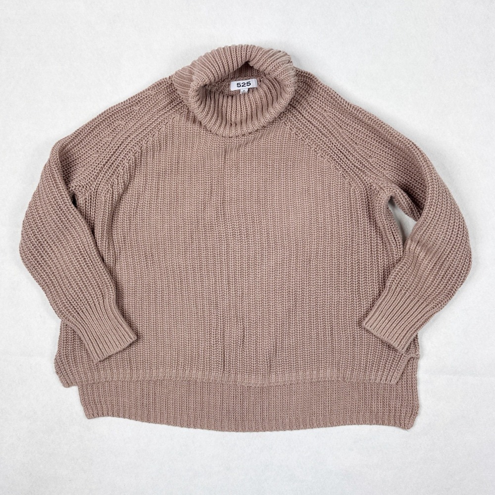 525 Oversized Cotton Turtleneck Sweater Womens Medium‎ Blush Taupe Ribbed Knit